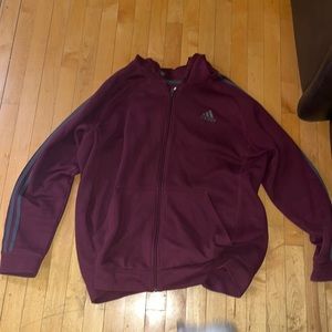 XL Maroon Adidas zip-up sweatshirt.